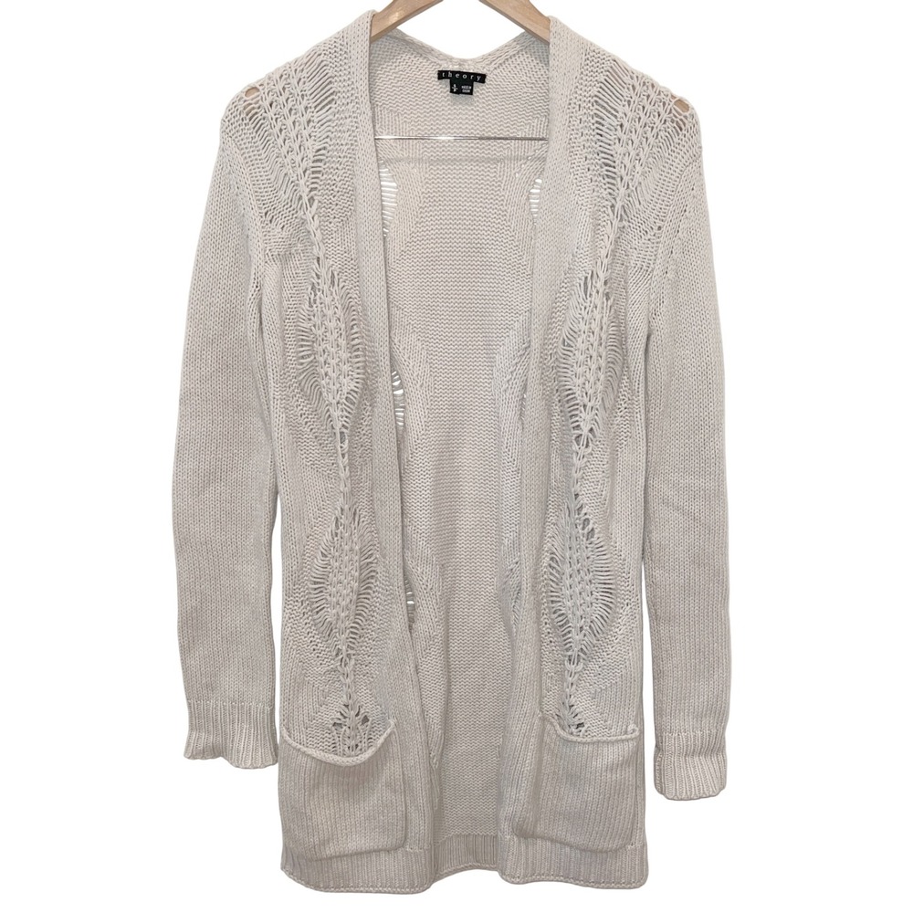 Theory‎ Wool Cardigan Sweater Coat Light Gray Size Small EUC